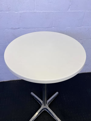 Stylish Round White Table with Chrome Base โ Minor Wear