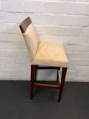 Chic Beige Fabric Bar Stool with Rich Wooden Accents - 2ndhandwarehouse.com