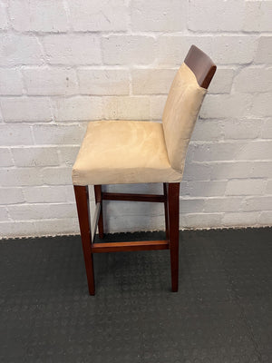 Chic Beige Fabric Bar Stool with Rich Wooden Accents - 2ndhandwarehouse.com