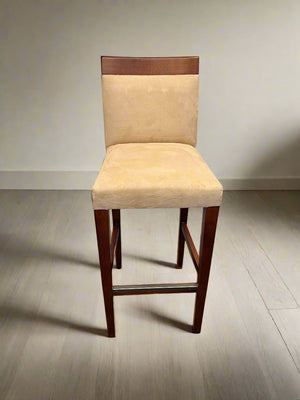 Chic Beige Fabric Bar Stool with Rich Wooden Accents - 2ndhandwarehouse.com