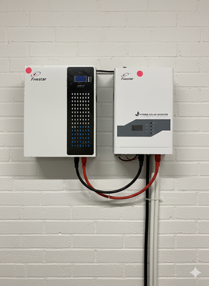 Fivestar 3kVA 24V Hybrid Inverter + 3.84kWh LiFePO₄ Battery Bundle — Pure Sine, 60A Solar Charger