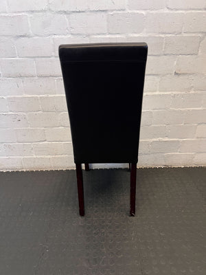 Elegant Black Leather Dining Chair with Cherry Wood Legs