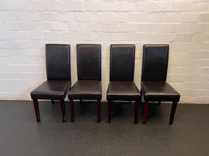 Elegant Black Leather Dining Chair with Cherry Wood Legs