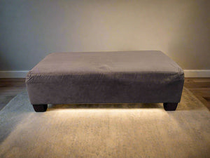 Stylish Brown Fabric Ottoman with Wooden Legs β Minor Wear