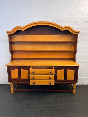 Rustic Oak & Mahogany Sideboard Cabinet with Shelves and Drawers