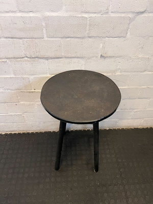 Vintage Black Round Wooden Stool with Minor Wear