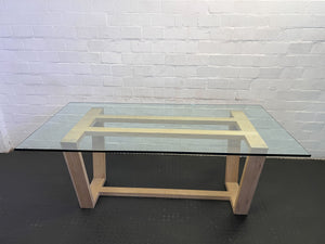 Elegant Glass-Top Dining Table with Wooden Base β Modern Design