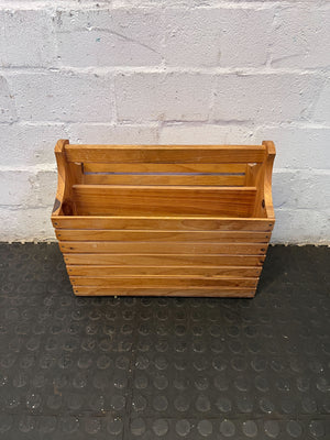 Rustic Wooden Slatted Storage Caddy with Handle
