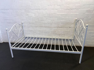 Charming White Metal Single Bed Frame with Heart Design