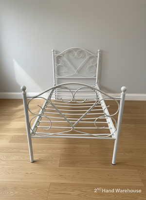 Charming White Metal Single Bed Frame with Heart Design