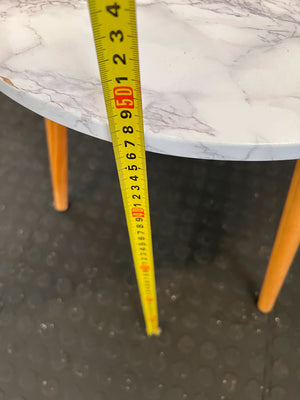 Chic Marble Look Round Side Table with Wooden Legs