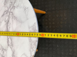 Chic Marble Look Round Side Table with Wooden Legs