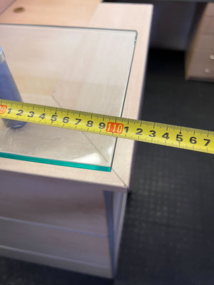 Modern L-Shaped Reception Desk with Glass Top & Mobile Pedestal