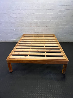 Minimalist Solid Wood Slatted Double Bed Frame