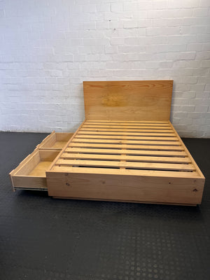Modern Minimalist Wooden Bed Frame with Headboard & Drawers