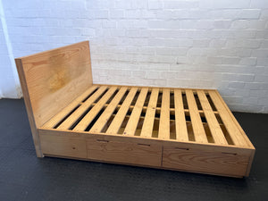 Modern Minimalist Wooden Bed Frame with Headboard & Drawers