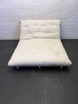 Versatile Cream Futon Mattress with Wooden Base