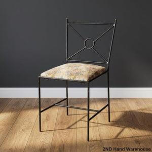 Vintage Chic Floral Upholstered Metal Accent Chair