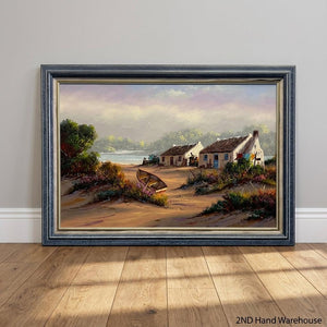 Charming Coastal Cottages Framed Oil Painting