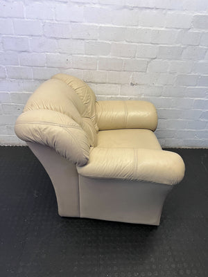 Comfy Cream Leather Armchair - Padded Lounge Chair