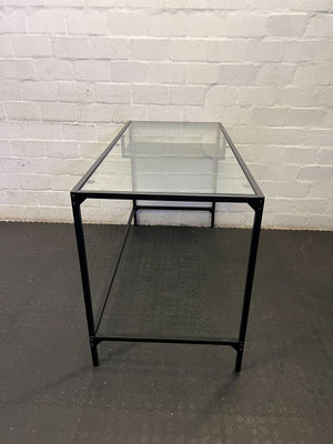 Sleek Glass Top Desk with Integrated Shelf