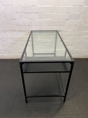 Sleek Glass Top Desk with Integrated Shelf