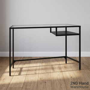 Sleek Glass Top Desk with Integrated Shelf