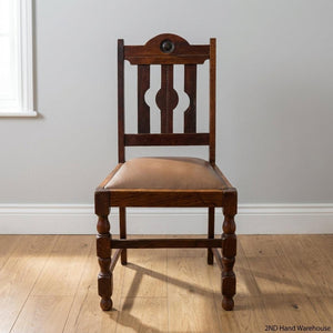 Charming Vintage Dark Wood Dining Chair with Padded Seat