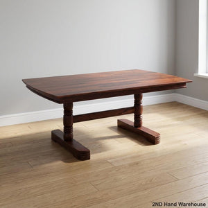Elegant Tamboti Wooden Dining Table - Pedestal Base & Curved Ends 180 x 106cm