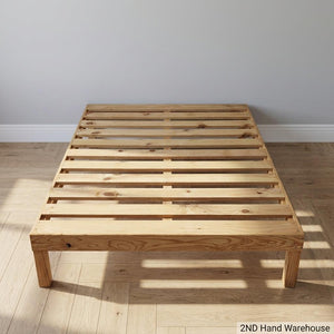 Sturdy Pine Wood Slatted Bed Frame - 2ndhandwarehouse.com