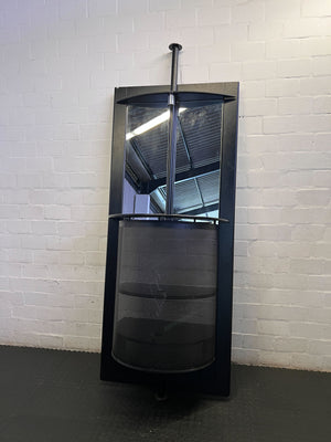 Sleek Black Mirrored Display Unit with Shelves & Drawer