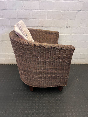 Vintage-Style Wicker Armchair with French Garden Cushion