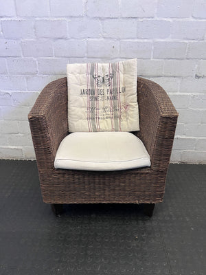 Vintage-Style Wicker Armchair with French Garden Cushion