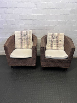 Vintage-Style Wicker Armchair with French Garden Cushion