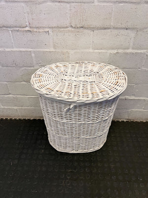 Charming White Wicker Laundry Hamper with Lid