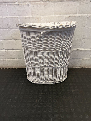 Charming White Wicker Laundry Hamper with Lid