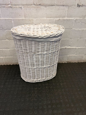 Charming White Wicker Laundry Hamper with Lid