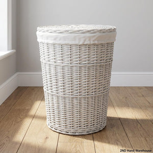 Charming White Wicker Laundry Hamper with Lid