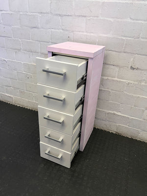 Charming Pink & White 5-Drawer Tallboy Storage Unit