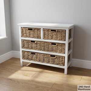 Charming White Wicker Basket Storage Chest