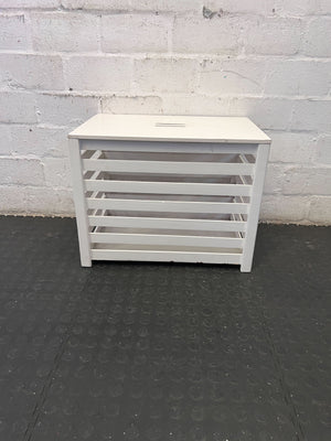 White Slatted Storage Hamper with Lid