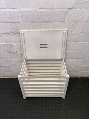 White Slatted Storage Hamper with Lid