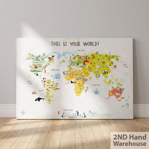 Vibrant Kids' World Map Canvas Wall Art 'This Is Your World!' 130 x 90cm