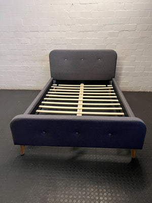 Chic Grey Upholstered Double Bed Frame - Mid-Century Style