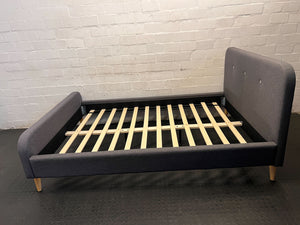 Chic Grey Upholstered Double Bed Frame - Mid-Century Style