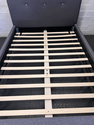 Chic Grey Upholstered Double Bed Frame - Mid-Century Style