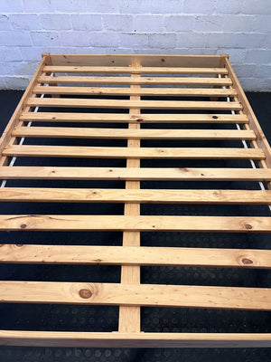 Natural Wood Slatted Double Bed Frame