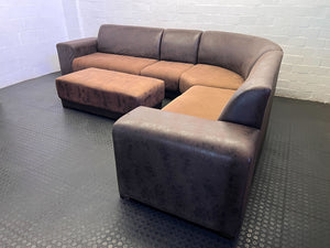 Comfy Brown & Tan L-Shape Sectional Sofa with Ottoman