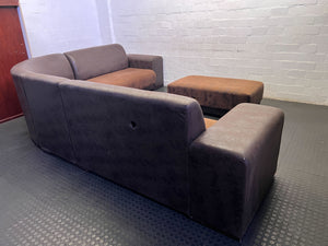 Comfy Brown & Tan L-Shape Sectional Sofa with Ottoman