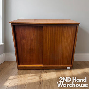 Vintage Mid-Century Modern Wooden Storage Cabinet with Sliding Doors